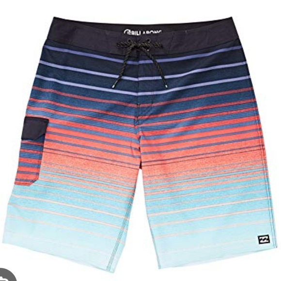 Billabong All Day Pro Men's Gradient Stripped Swim Shorts - Red and Blue - Picture 1 of 7